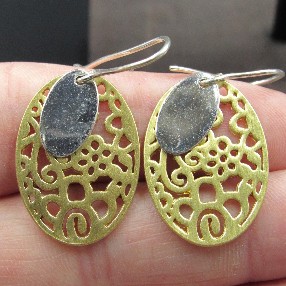 Sterling Silver Oval Complex Pattern Earrings - image 1